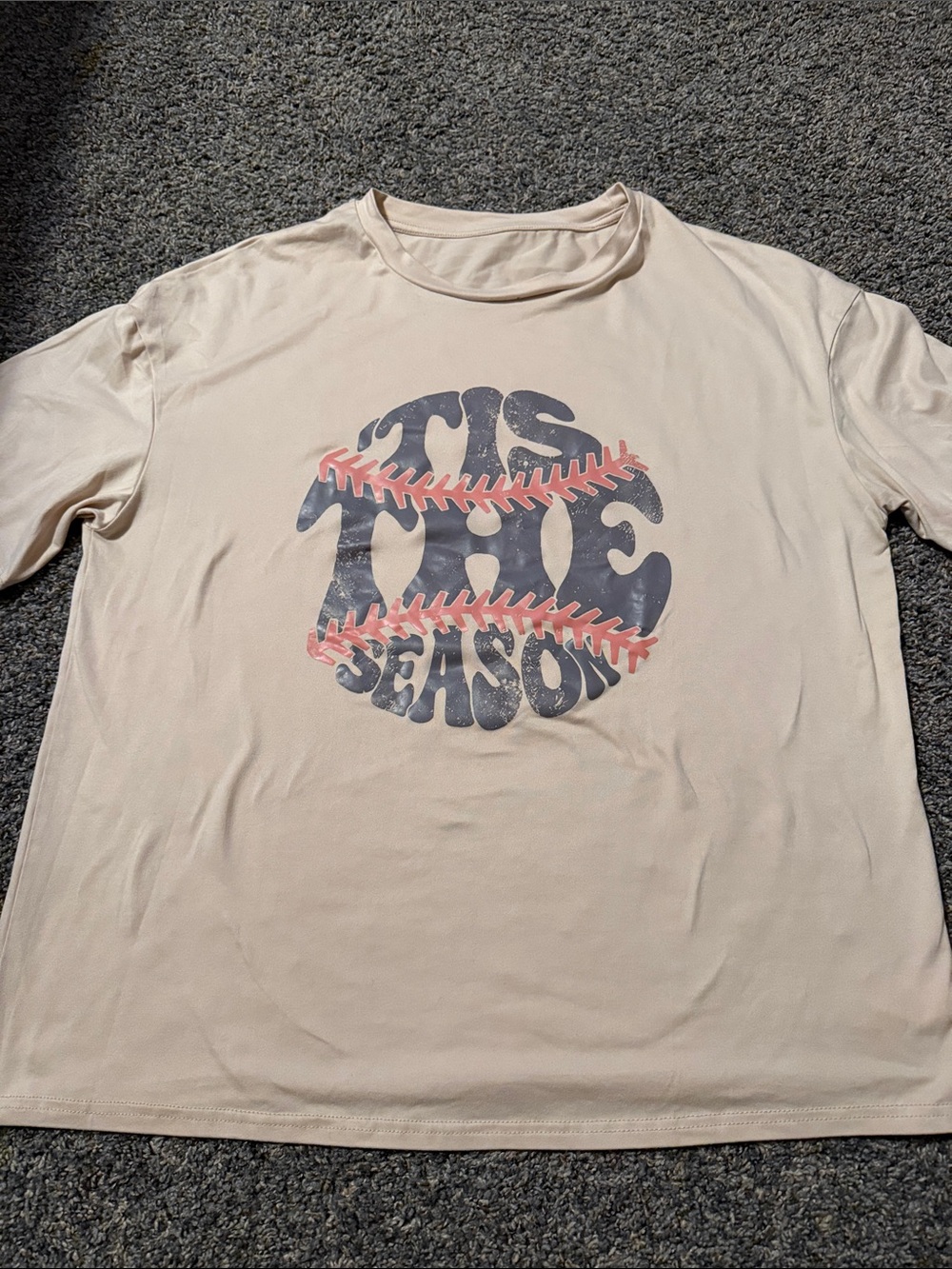 SHEIN Beige Graphic 'Tis The Season' Short Sleeve Tee with Coral Stitching